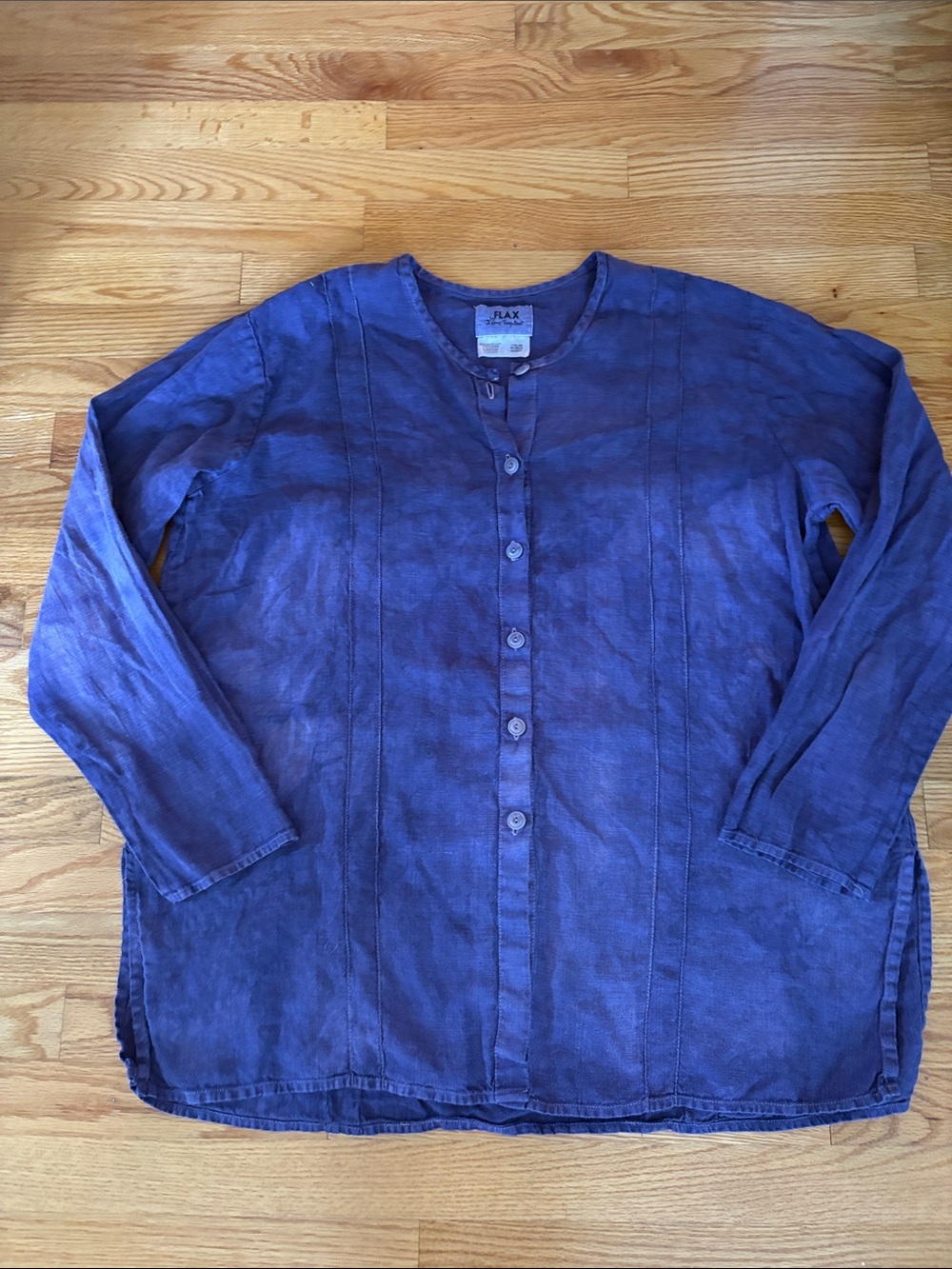 Flax Purple/Bluish Distressed Button-Front Women's Top